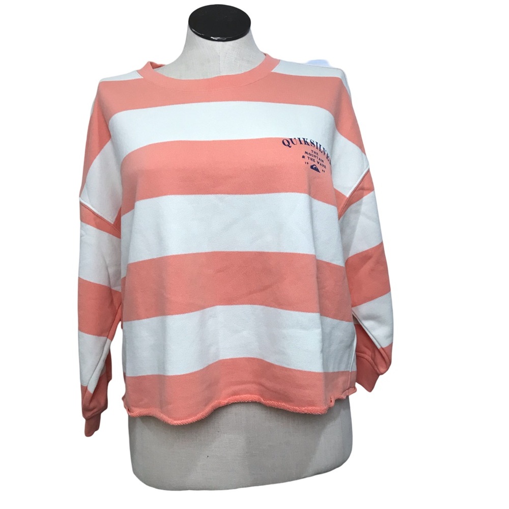 Quiksilver Legendary Wave Pullover Womens Size L Orange/White Stripes Round Neck